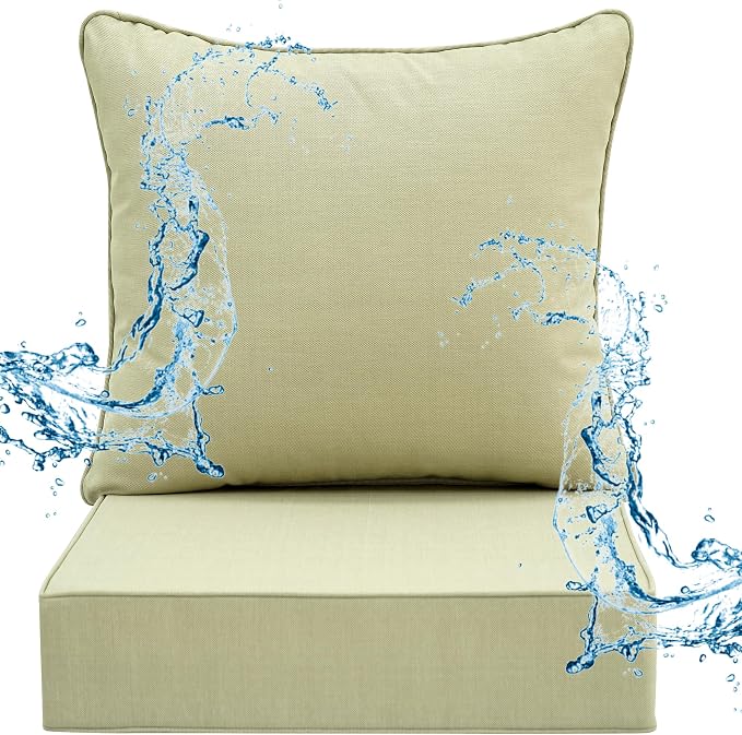 Deep Seat Patio Cushions Set 24 x 22 Inch,Olefin Fabric Outdoor Seat Cushion,Patio Furniture Cushions with Removable Cover,Rain-Proof and Fade Resistant Deep Seat Bottom & Back Cushion,1set