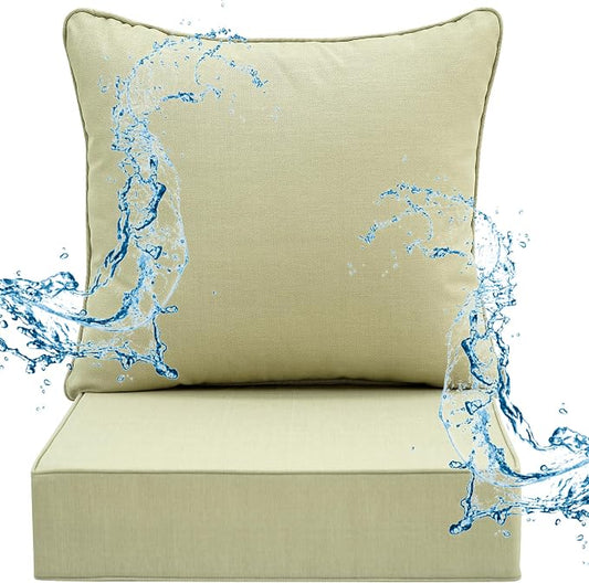 Deep Seat Patio Cushions Set 24 x 22 Inch,Olefin Fabric Outdoor Seat Cushion,Patio Furniture Cushions with Removable Cover,Rain-Proof and Fade Resistant Deep Seat Bottom & Back Cushion,1set