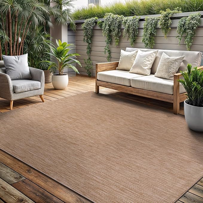 Washable Indoor Outdoor Rug 10x14 Weather Resistant Area Rugs Modern Solid Jute Rug for Porch Deck Balcony Backyard Patio Outside Carpet (10 X 14 Jute Beige)