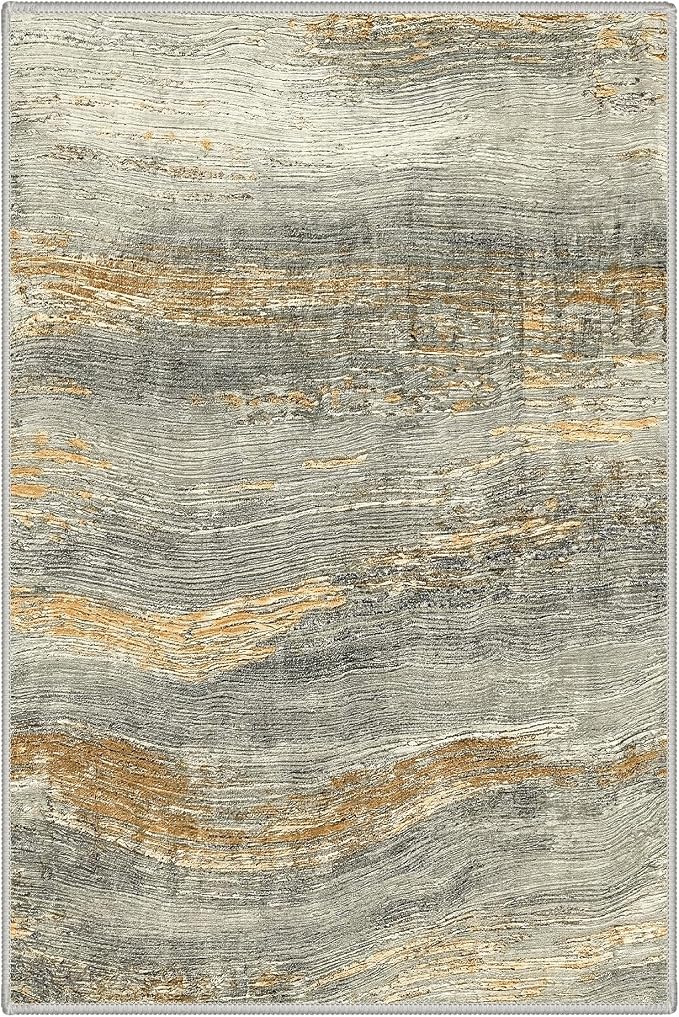 BEIMO 8x10 Washable Area Rug for Living Room, Wave Abstract Bronze Gray | Soft Machine Washable Modern Rug,Streaks Pattern Non Slip Indoor Carpet for Dining Room Playroom Bedroom Office