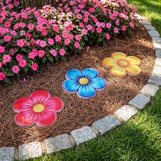 Landical 6 Pack Decorative Stepping Stones for Garden 10 Inch Cement Flower Stepping Stones Decoration for Patio Walkway Yard Outdoor(Classical)