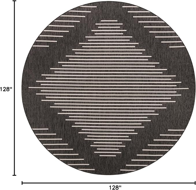 Unique Loom Outdoor Modern Collection Area Rug - Tambor (10' 8" Round, Charcoal Gray/ Ivory)