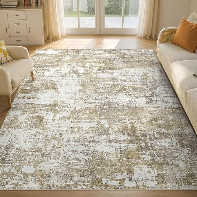 Tortania Area Rug Living Room Rugs - 5x7 Modern Abstract Neutral Large Soft Thin Rugs - Non Slip Indoor Carpet for Bedroom Dining Room Office Nursery Home Floor Decoration - Golden Brown