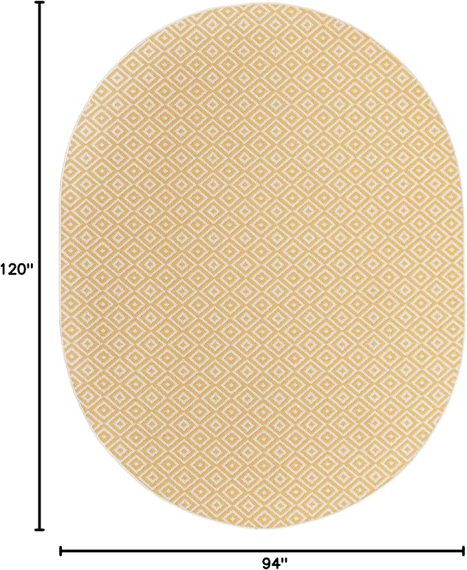Unique Loom Outdoor Collection Area Rug - Costa Rica (7' 10" x 10' Oval, Yellow Ivory/ Ivory)