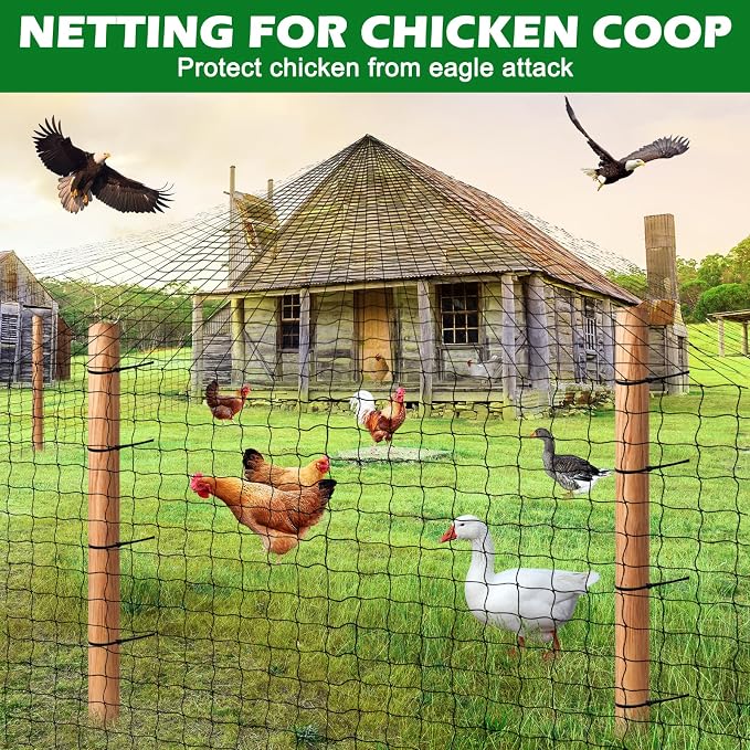 BSTPCOO Bird Netting 25'x50' with 2" Mesh Garden Net with Bird Scare Tape, Avian Nettings for Chicken Coop Roof, Heavy Duty Nylon Nettings for Garden, Chicken Coop Netting Fruit Tree Net