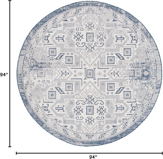 Unique Loom Outdoor Aztec Collection Area Rug - Coba (7' 10" Round, Blue/ Ivory)