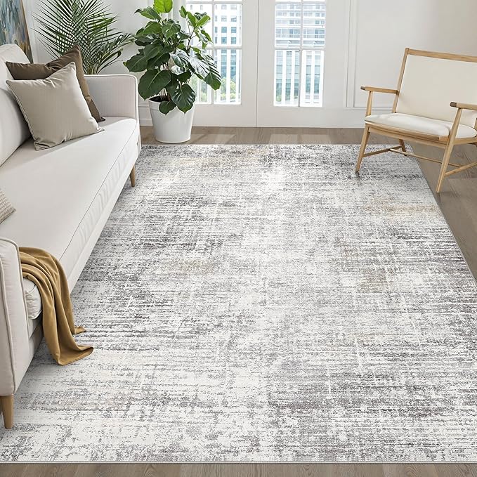 LOONGRUG 6x8 Area Rug Washable Neutral Modern Living Room Rug Gray Beige | Abstract Soft Stain Resistant Indoor Non-Slip Carpet for Bedroom Nursery Kids Office Playroom Dining Room