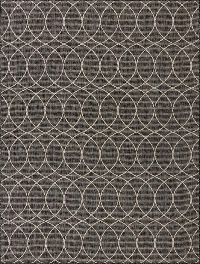 Unique Loom Outdoor Trellis Collection Area Rug - Gitter (9' x 12' Rectangle, Charcoal/ Ivory)