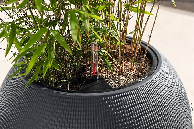 Lechuza Puro Color 50 Slate, Self-Watering Large Round Planter, D19.7 H15.4 in