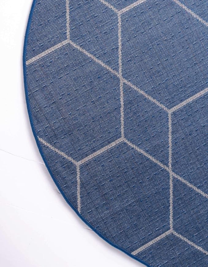 Unique Loom Trellis Frieze Collection Area Rug - Geometric (3' Round, Navy Blue/ Ivory)
