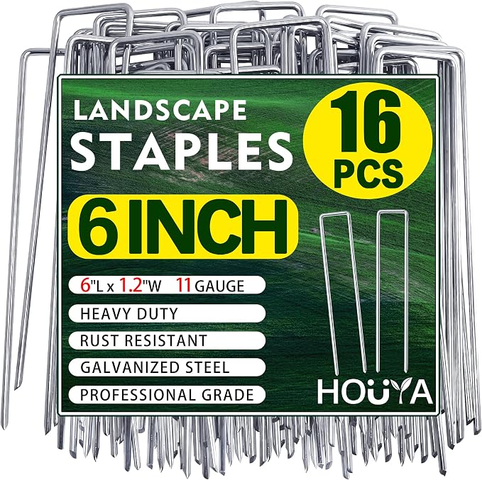 16 PCS Landscape Staples 6 Inch Galvanized Garden Stakes Garden Staples Pins Anti-Rust Ground Stakes for Weed Barrier, Irrigation Hose, Yard Lawn SOD, Landscape Fabric, Decor 6" L x1.2 W 16 pcs