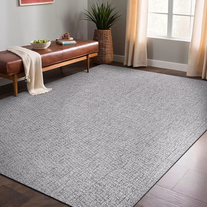 Luul Home Easy Jute Rugs 4x6 Gray Color Living Room Indoor Outdoor Area Rug for Farmhouse Patio and Kitchen Rug High Traffic Washable Easy to Clean Solid Boho Woven Design Outside Carpet (4 x 6)