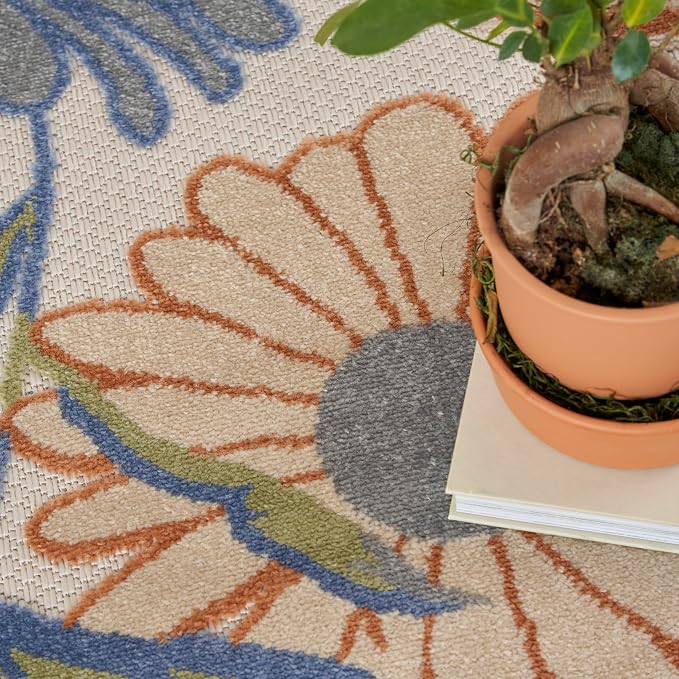 Nourison Home Aloha Beige Multicolor 3'6" x 5'6" Area Rug - Easy Clean, Non Shedding, Bed Room, Living Room, Dining Room, Kitchen (4' x 6')