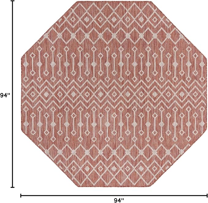 Unique Loom Outdoor Trellis Collection Area Rug - Tribal Trellis (7' 10" Octagon, Rust Red/ Ivory)