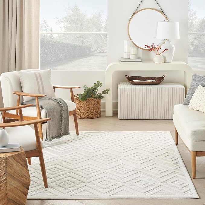 Nourison Home Versatile Ivory White 4' x 6' Area Rug - Easy Clean, Non Shedding, Bed Room, Living Room, Dining Room, Kitchen (4' x 6')