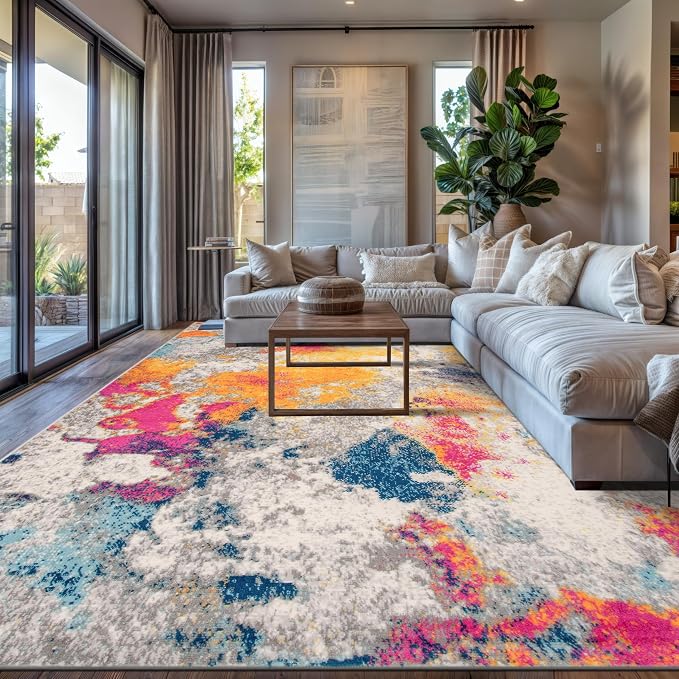 Rugshop Modern Abstract Living Room Non-Shedding Area Rug Multi 7'10" x 10' | Rectangular, Size 7'10" x 10', Bedroom, Dining Room, Home Office, Kitchen, Entryway, Hallway, Nursery, Kids Room, Guest Room