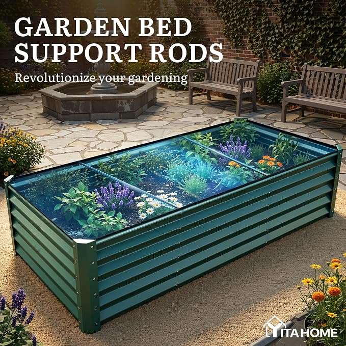 YITAHOME 8x4x1.5ft Large Raised Garden Bed Kit, Galvanized Metal Planter Box with Gloves, Ground Nails & Safety Rubber, Outdoor Above Ground Planters for Plants Vegetables Flowers, Green