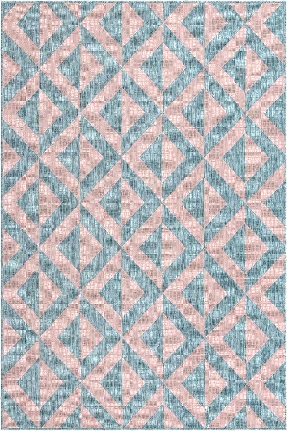 Unique Loom Jill Zarin Outdoor Collection Area Rug - Napa (6' 1'' x 9' Rectangle, Pink and Aqua/Light Blue)