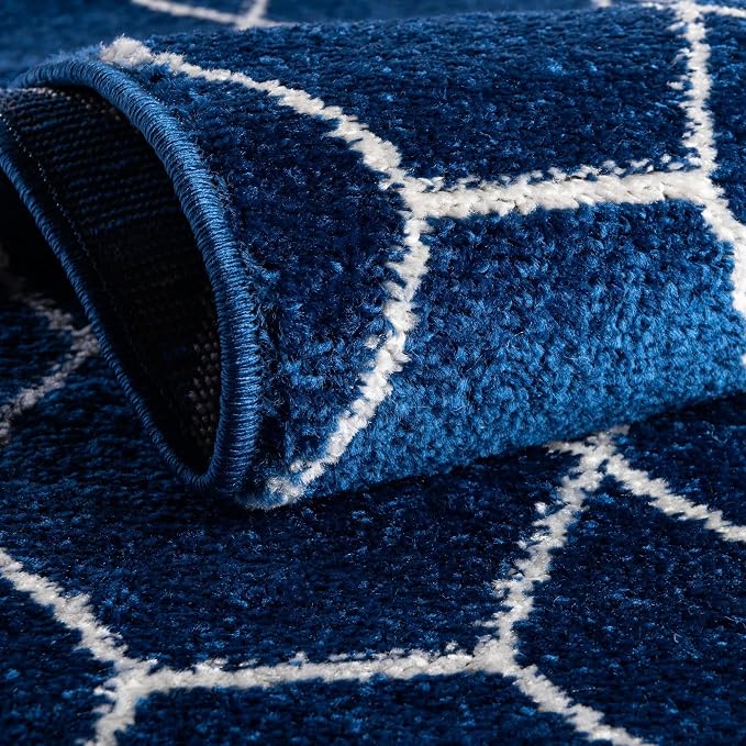 Unique Loom Trellis Frieze Collection Area Rug - Geometric (4' Square, Navy Blue/ Ivory)