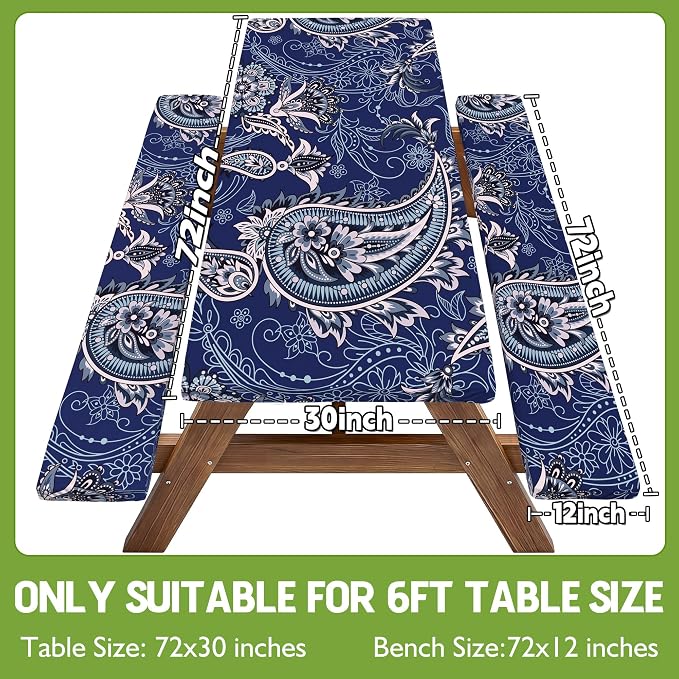 Picnic Table Cover with Bench Covers Waterproof Elastic Rectangle Reusable Folding Tablecloth Manteles Mantelería Camping Essentials Rv Car Travel Supplies Table Cloth Outdoor Road Trip Camper Gifts