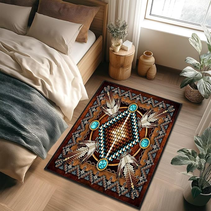 Southwestern Entryway Rug 2x3 Washable Kitchen Rug Ulta-Thin Non-Slip Low Pile Indoor Entrance Door Mat,Aztec Tribal Native American,Western Throw Rugs Vintage Small Accent Rugs for Bathroom,Bedroom