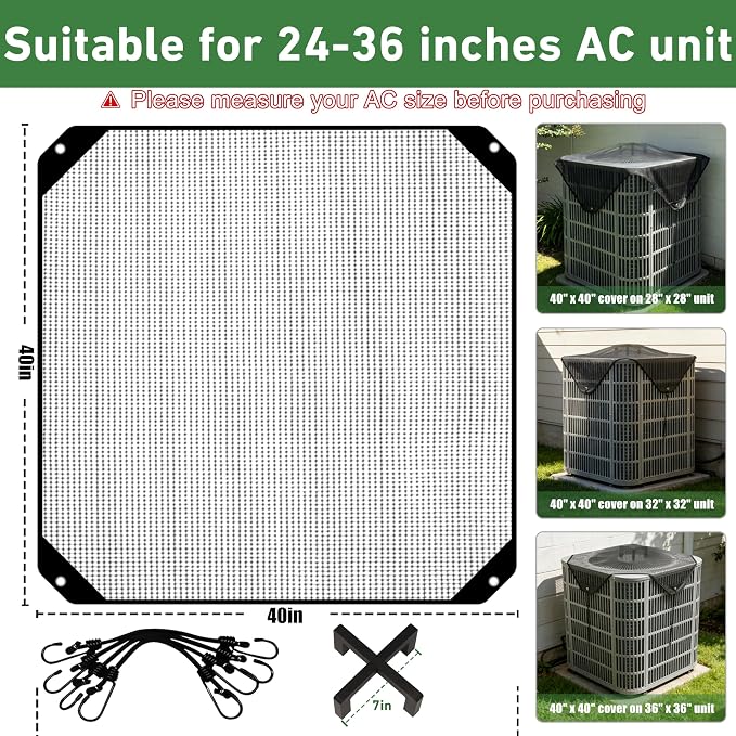 Air Conditioner Covers for Outside, Mesh AC Covers for Outdoor Units, Universal Air Conditioning Cover，One 40in AC Cover and One Support