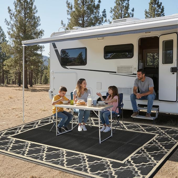 Garvee Reversible Outdoor Rug 5x8, Waterproof Outdoor Plastic Straw Rug with Interlacing Pattern, RV Mat for Picnics, Patio, Camping, Balcony, Deck, Backyard, Porch, Coffee