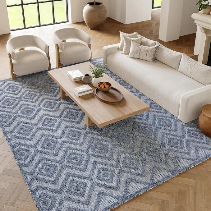 Nourison Home Versatile Denim Blue 6' x 9' Area Rug - Easy Clean, Non Shedding, Bed Room, Living Room, Dining Room, Kitchen (6' x 9')