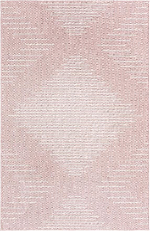 Unique Loom Outdoor Modern Collection Area Rug - Tambor (5' 3" x 8' Rectangle, Pink/ Ivory)