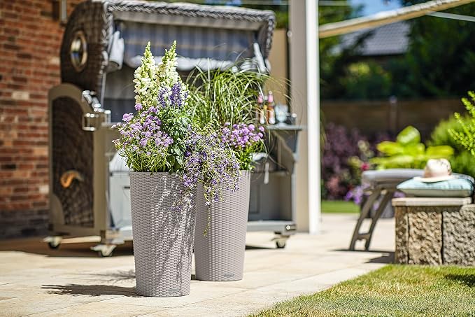 CILINDRO Cottage 23 Sand Brown, Self-Watering Tall Planter, D9.1 H16.1 in