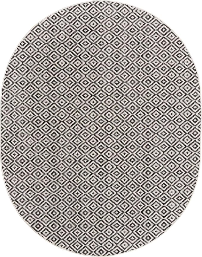 Unique Loom Outdoor Collection Area Rug - Costa Rica (7' 10' x 10' Oval, Charcoal Gray/ Ivory)
