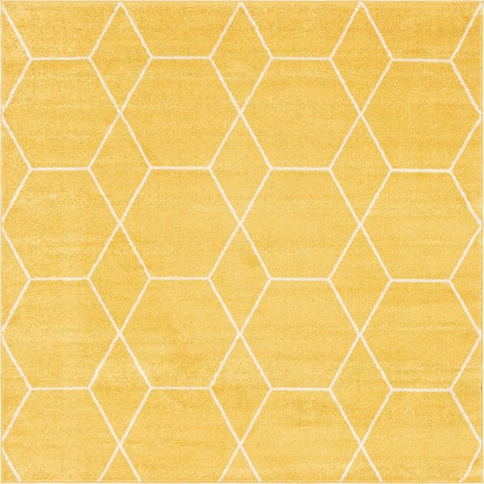 Unique Loom Trellis Frieze Collection Area Rug - Geometric (7' Square, Yellow/ Ivory)