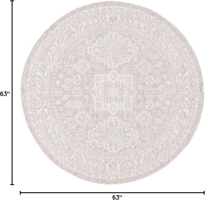 Unique Loom Outdoor Aztec Collection Area Rug - Chalca (5' 3" Round, Light Gray/ Ivory)