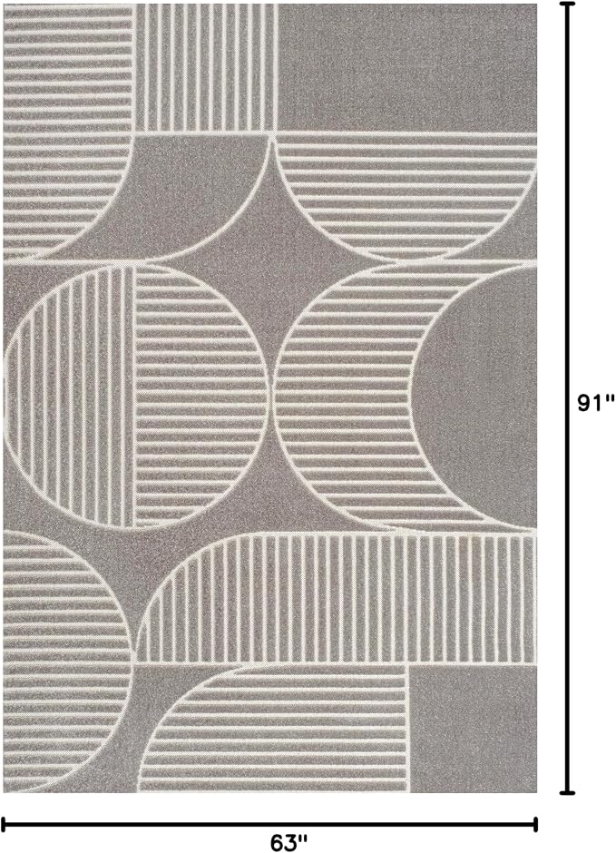 JONATHAN Y Nordby High-Low Arch Striped Gray/Cream Indoor/Outdoor Area Rug, 5x8, Contemporary, Bohemian, Transitional for Bedroom,Kitchen,Living Room,Non Shedding (SCN104C-5)