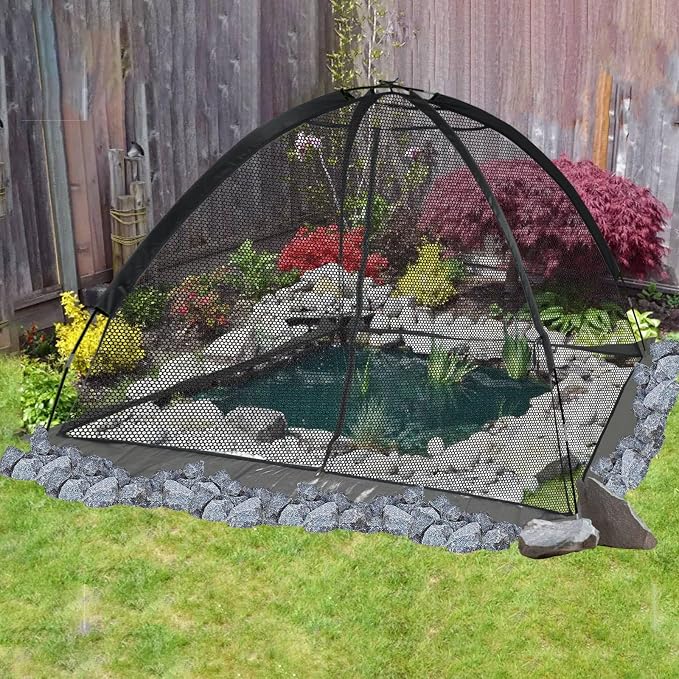 Pond Cover Net - 13x17FT Heavy Duty Nylon Dome Mesh with Zippers - Protect Fish & Plants from Leaves Animals for Garden Yard Ponds