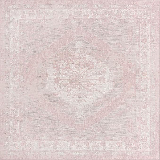 Unique Loom Outdoor Traditional Collection Area Rug - Valeria (10' Square, Pink/ Ivory)