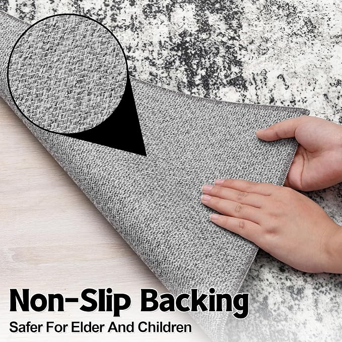 Tosuoka 2'6''x8' Area Rugs for Living Room Abstract Washable Black Rug | With Anti-Slip Backing，Non-Shedding，Stain-Resistant，Soft Modern Large Carpet for Bedroom Dining Room Farmhouse Nursery