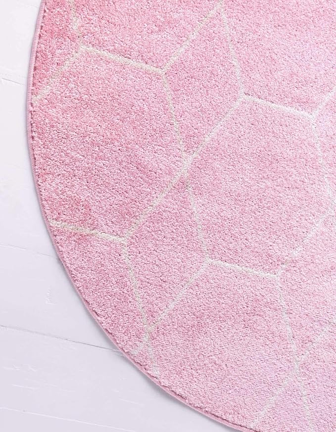 Unique Loom Trellis Frieze Collection Area Rug - Geometric (7' Round, Light Pink/ Ivory)