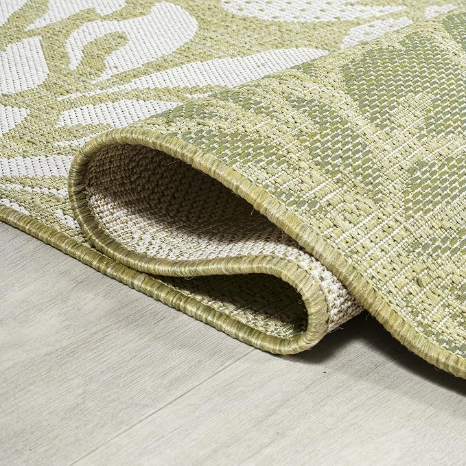 JONATHAN Y Floral Textured Weave Indoor Outdoor Area Rug 8X10 Green/Cream, Zinnia Modern for Backyard, Patio, Porch, Easy-Cleaning, High Traffic, Pet-Friendly, Non-Shedding (SMB110H-8)