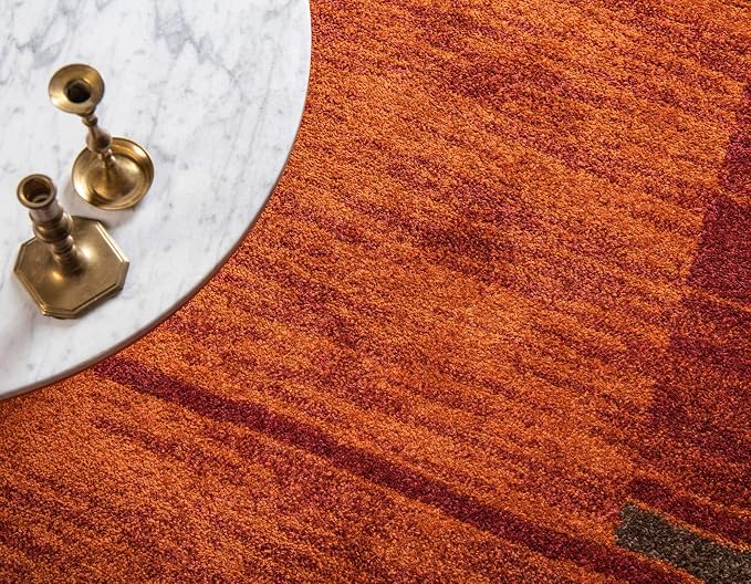 Unique Loom Autumn Collection Modern Contemporary Casual Abstract Area Rug (Terracotta/ Burgundy Border, 8 ft 0 x 8 ft 0 Round)