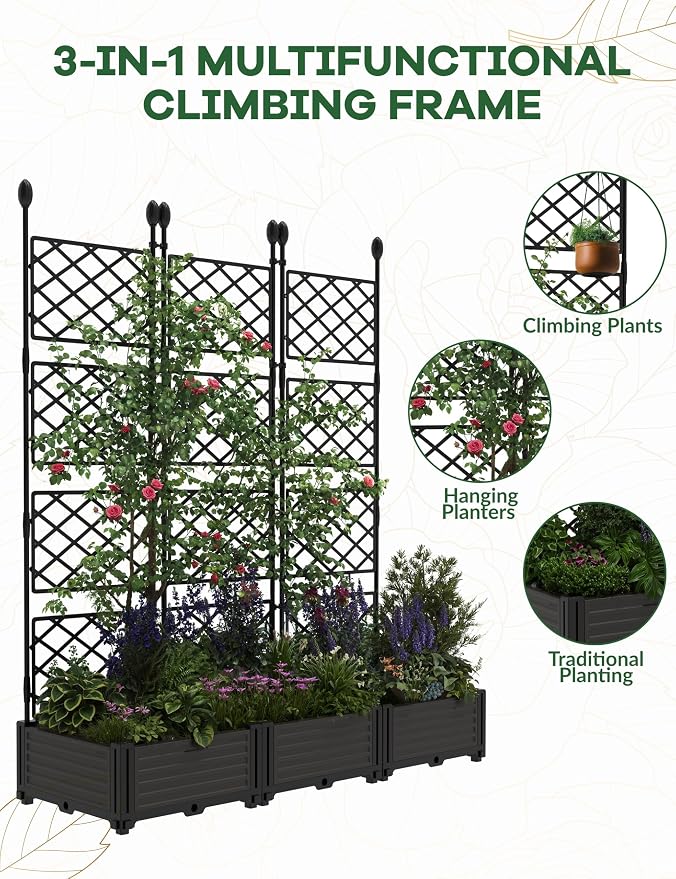 3PCS Planter Box WithTrellis,Planter Box for Climbing Plants/Vines,50x63In Garden Trellis,for Vegetables Flower, Planter Box for Backyard Patio Balcony
