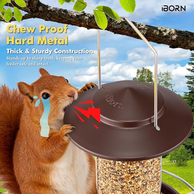 iBorn Bird Feeder Metal Squirrel Chew-Proof Bird Feeders for Outdoors Hanging for Cardinal Outside, Holds 1.32LB Seed with 3 Perchs, Bronze (Seed is not Included)