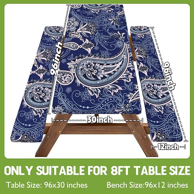 Picnic Table Cover with Bench Covers Waterproof Elastic Rectangle Reusable Folding Tablecloth Manteles Mantelería Camping Essentials Rv Car Travel Supplies Table Cloth Outdoor Road Trip Camper Gifts