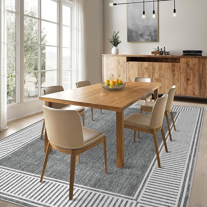 Garvee Large Washable Rug 9x12 Modern Bordered Living Room Rug Grey | Non Slip Soft Foldable Indoor Carpet Stain-Resistant Low Pile Floor Cover for Bedroom Nursery Office Dorm Kids Room Playroom