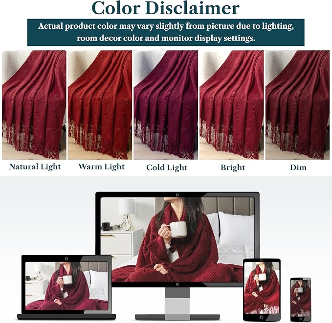 PAVILIA Maroon Red Knit Throw Blanket for Couch, Twin Bed, Soft Knitted Farmhouse Sofa Throw for Living Room, Lightweight Decorative Fall Blanket for Chair, Outdoor Textured Boho Blanket, 60x80