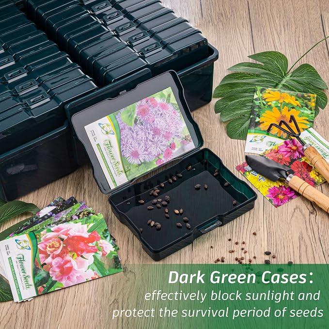 Dark Green Seed Storage Box With 16 inner 4×6 inch small boxes, Portable tool storage box for fishing,Seed Packet Storing (DarkGreen)