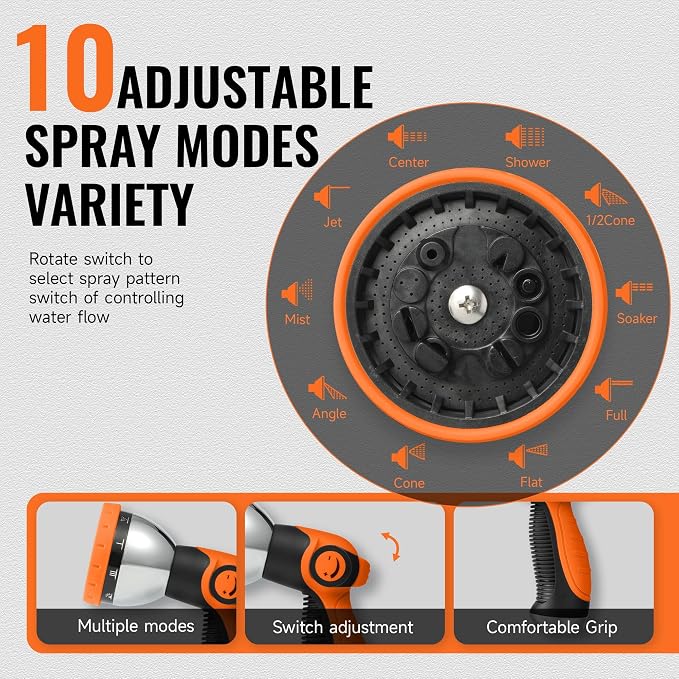 Retractable Garden Hose Reel 1/2 inch x 150 ft,Wall Mounted Heavy Duty Garden Hose Reel with 180°Swivel Bracket,Upgraded 10 Pattern Nozzle/Slow Return System(Black)
