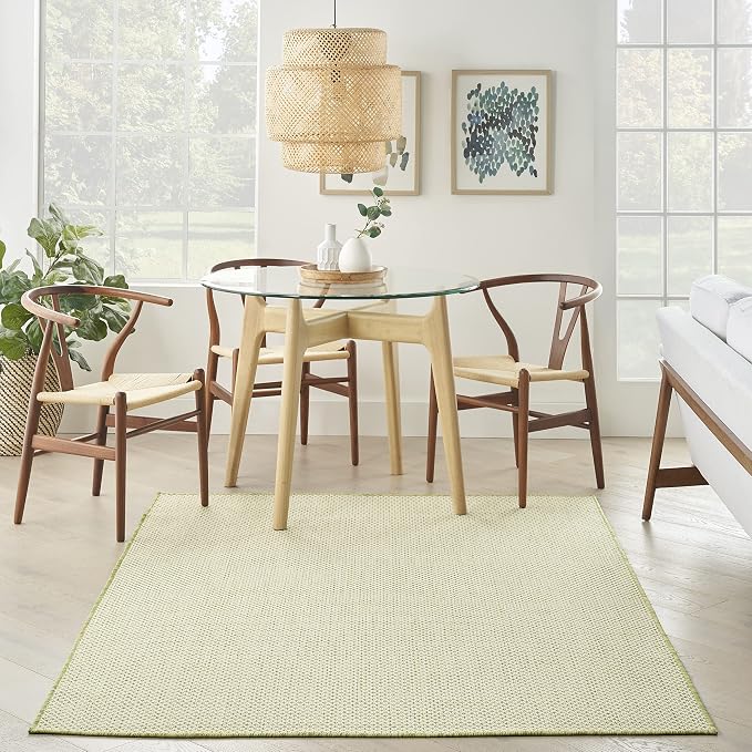 Nourison Home Courtyard Ivory Green 6' x 9' Area Rug - Easy Clean, Non Shedding, Bed Room, Living Room, Dining Room, Kitchen (6' x 9')