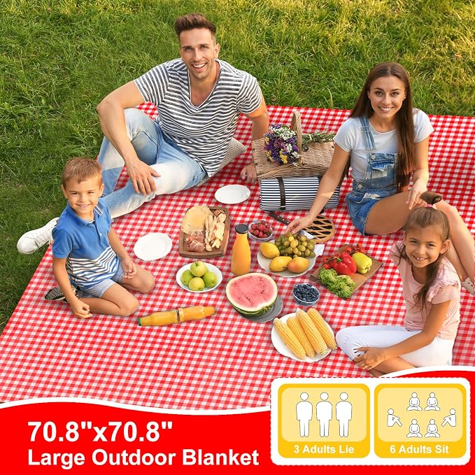 4 Pcs Disposable Outdoor Picnic Blankets 70.9''x70.9'' Portable Pocket Blanket Foldable Waterproof Picnic Mats Sandproof Beach Blanket with Ground Spikes for Beach Travel Hiking Camping