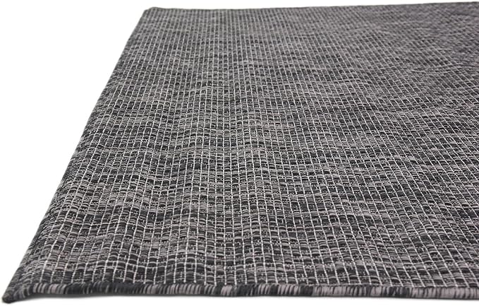 Unique Loom Collection Casual Transitional Solid Heathered Indoor/Outdoor Flatweave Area Rug (4' 1" x 6' 1" Rectangle, Black/Ivory)